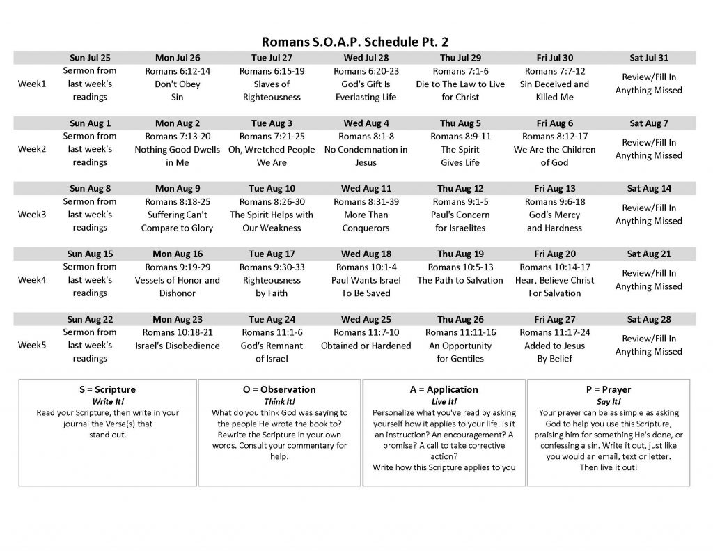 Image of Romans SOAP Schedule part 2